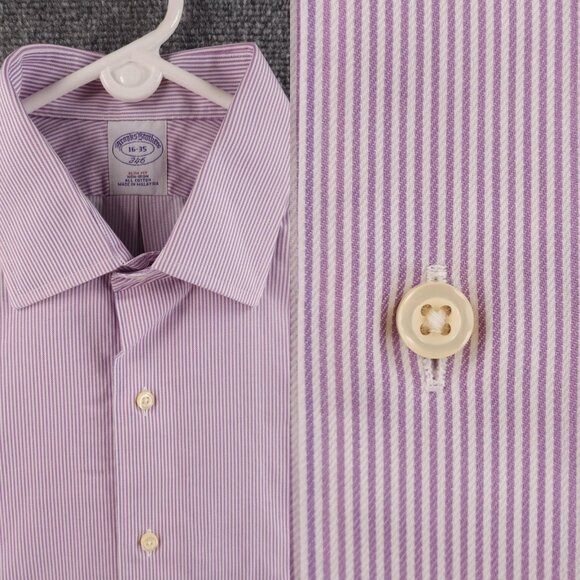 Brooks Brothers Cotton Non-Iron Slim Striped French Cuff 16 35 Purple Mens Shirt - Picture 1 of 15